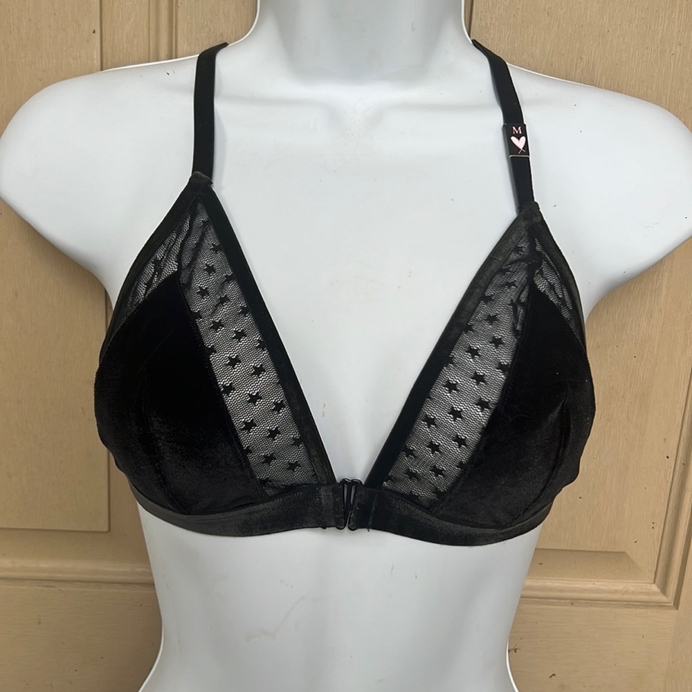 New Victoria Secret Black Velvet & Mesh Bralette or Bikini top , Size Medium